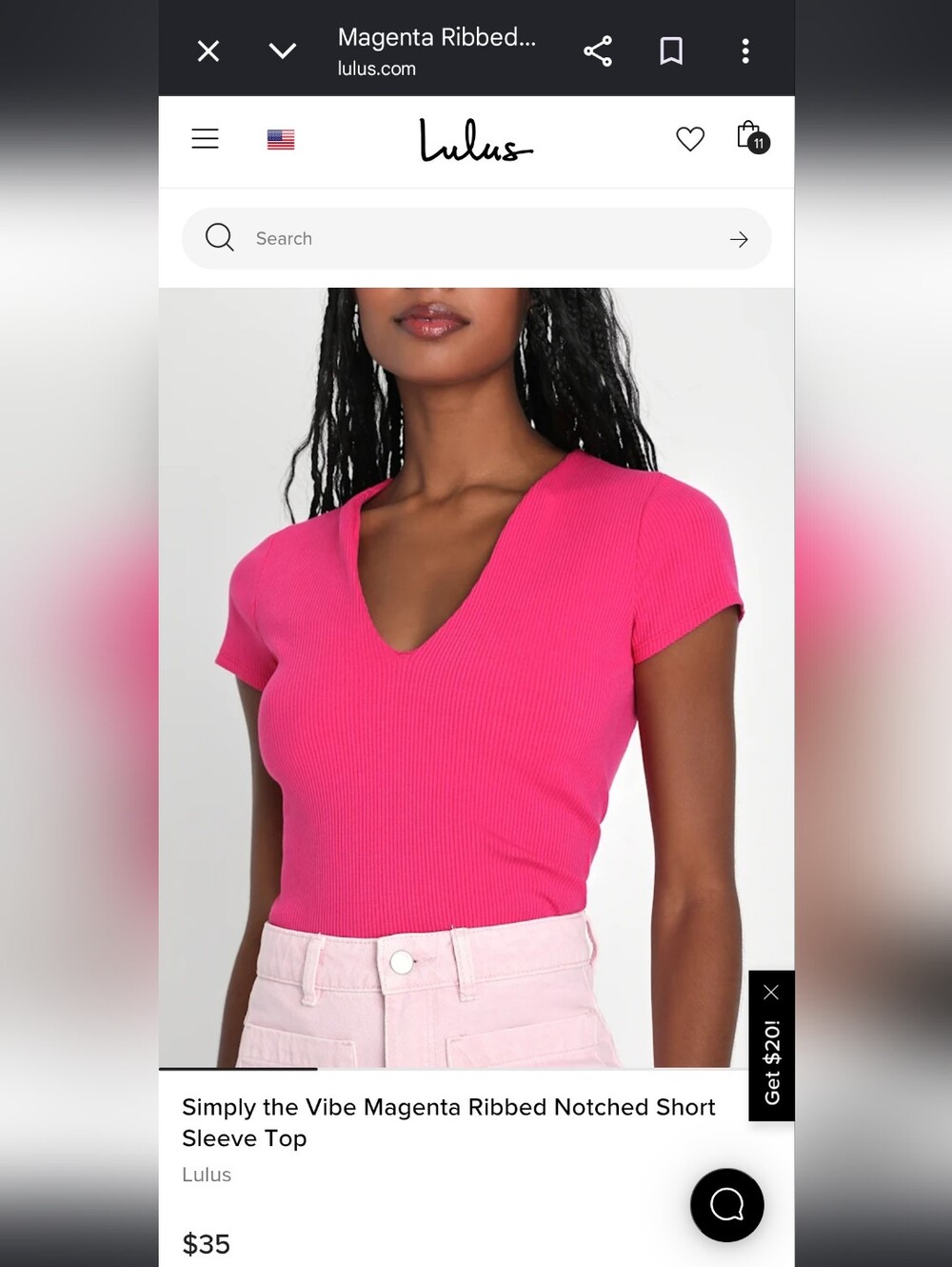 Lulu's Ribbed V-Neck Short Sleeve Top in Hot Pink